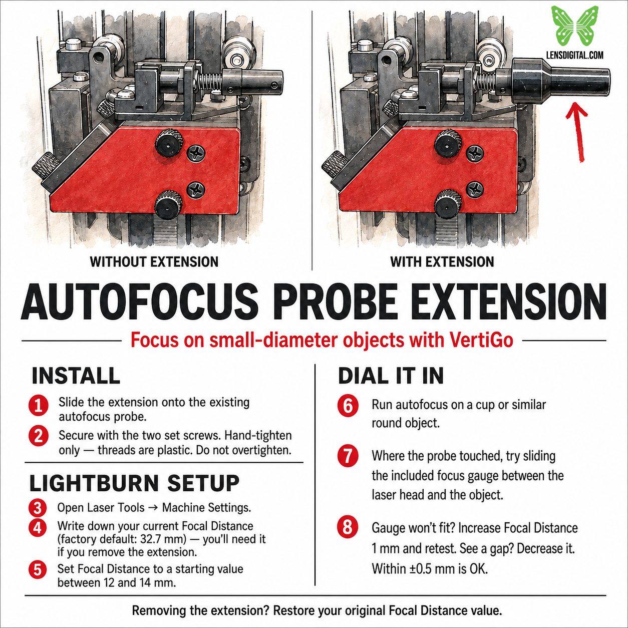VertiGo Autofocus Probe Extension with Focal Gauge - Focus on Small Diameter Cups & Tumblers